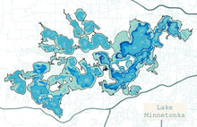 Load image into Gallery viewer, Custom Minnesota Lake Map Print - Bathymetry Map
