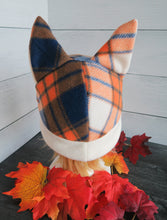 Load image into Gallery viewer, Orange-Blue OR Red-Brown Plaid Cat Fleece Hat