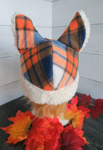 Load image into Gallery viewer, Orange-Blue Plaid Cat Fleece Hat - Sherpa Hat