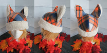 Load image into Gallery viewer, Orange-Blue Plaid Cat Fleece Hat - Sherpa Hat
