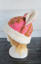 Load image into Gallery viewer, Pink Aztec Cat Fleece Hat - Sherpa Hat