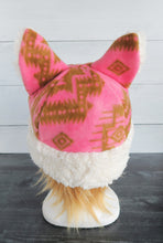 Load image into Gallery viewer, Pink Aztec Cat Fleece Hat - Sherpa Hat