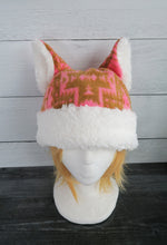 Load image into Gallery viewer, Pink Aztec Cat Fleece Hat - Sherpa Hat