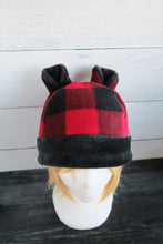 Load image into Gallery viewer, Buffalo Plaid Cat Fleece Hat - Sherpa Hat