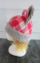 Load image into Gallery viewer, Red Tartan Christmas Cat Fleece Hat - Sherpa Hat