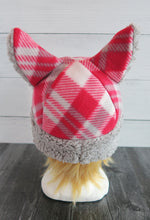 Load image into Gallery viewer, Red Tartan Christmas Cat Fleece Hat - Sherpa Hat
