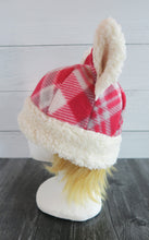 Load image into Gallery viewer, Red Tartan Christmas Cat Fleece Hat - Sherpa Hat