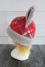 Load image into Gallery viewer, Red Traditional Plaid Christmas Cat Fleece Hat - Sherpa Hat