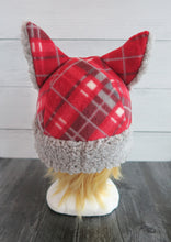Load image into Gallery viewer, Red Traditional Plaid Christmas Cat Fleece Hat - Sherpa Hat