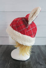 Load image into Gallery viewer, Red Traditional Plaid Christmas Cat Fleece Hat - Sherpa Hat