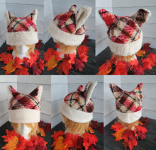 Load image into Gallery viewer, Red-Brown Plaid Cat Fleece Hat - Sherpa Hat