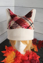 Load image into Gallery viewer, Red-Brown Plaid Cat Fleece Hat - Sherpa Hat