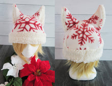 Load image into Gallery viewer, Winter Snowflake Cat Fleece Hat - Sherpa Hat