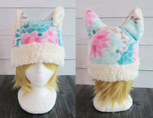 Load image into Gallery viewer, Spring Cat Hat - Flower Cat Fleece Hat - Sherpa Hat