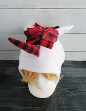 Load image into Gallery viewer, Christmas Plaid Unicorn Fleece Hat