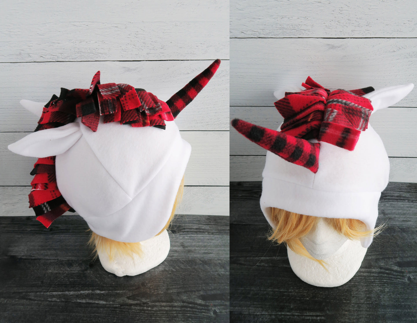 Christmas Plaid Unicorn Fleece Hat