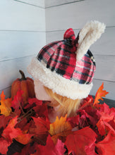 Load image into Gallery viewer, Red Traditional Plaid Cat Fleece Hat - Sherpa Hat