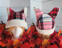 Load image into Gallery viewer, Red Traditional Plaid Cat Fleece Hat - Sherpa Hat