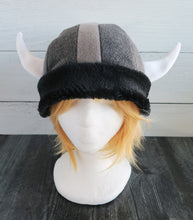 Load image into Gallery viewer, Black Bear Fur Vikings Helmet Fleece