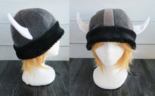 Load image into Gallery viewer, Black Bear Fur Vikings Helmet Fleece