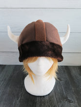 Load image into Gallery viewer, Brown Bear Fur Vikings Helmet Fleece Hat