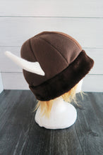 Load image into Gallery viewer, Brown Bear Fur Vikings Helmet Fleece Hat