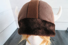 Load image into Gallery viewer, Brown Bear Fur Vikings Helmet Fleece Hat