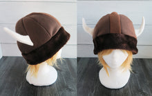 Load image into Gallery viewer, Brown Bear Fur Vikings Helmet Fleece Hat