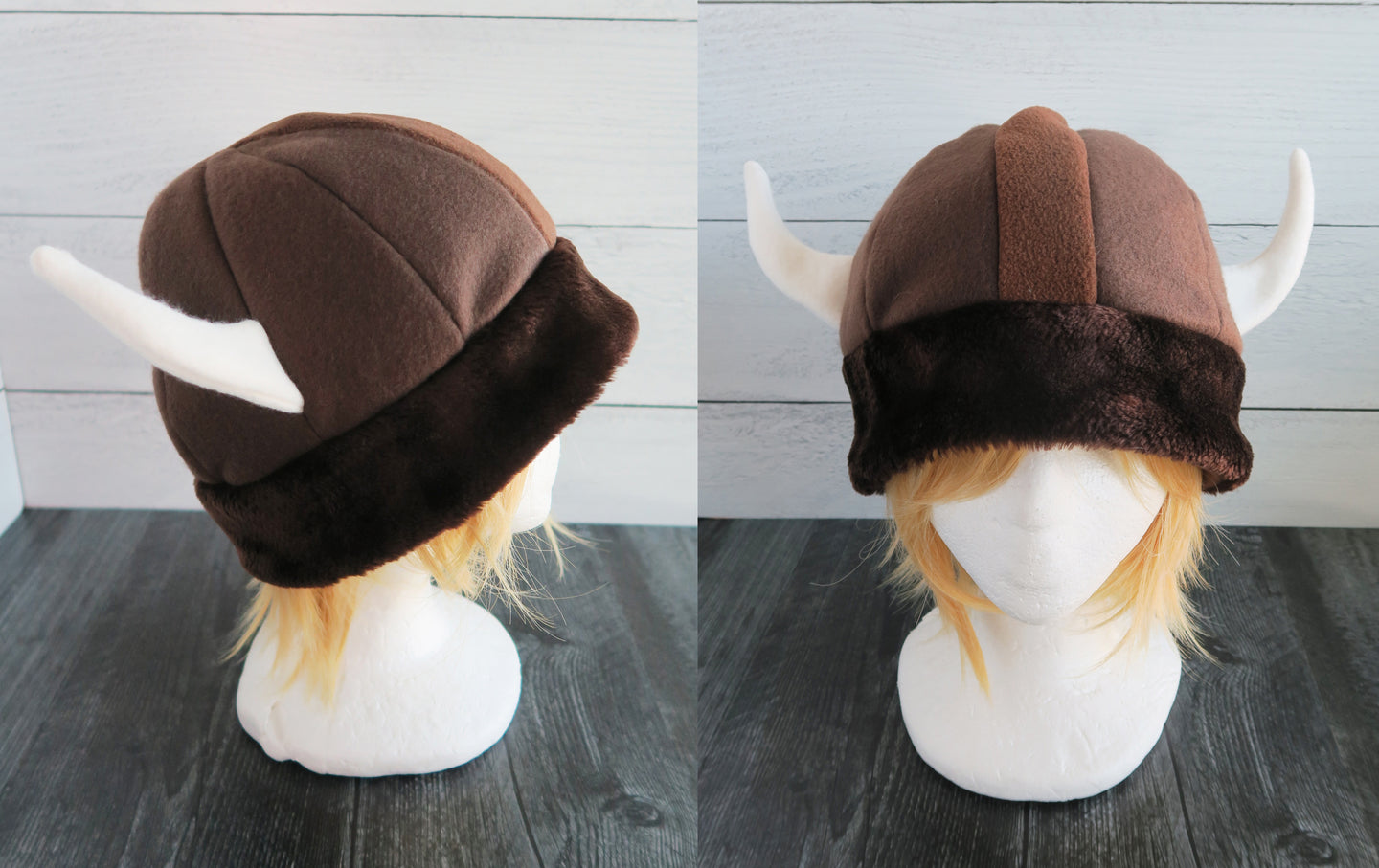 Brown Bear Fur Vikings Helmet Fleece Hat