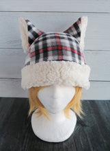 Load image into Gallery viewer, White Plaid Winter Cat Fleece Hat - Sherpa Hat