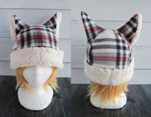Load image into Gallery viewer, White Plaid Winter Cat Fleece Hat - Sherpa Hat