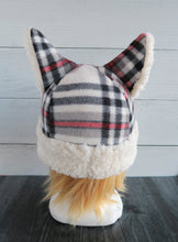 Load image into Gallery viewer, White Plaid Winter Cat Fleece Hat - Sherpa Hat