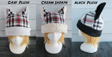 Load image into Gallery viewer, White Plaid Winter Cat Fleece Hat - Sherpa Hat