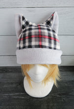 Load image into Gallery viewer, White Plaid Winter Cat Fleece Hat - Sherpa Hat