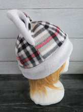 Load image into Gallery viewer, White Plaid Winter Cat Fleece Hat - Sherpa Hat