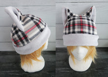 Load image into Gallery viewer, White Plaid Winter Cat Fleece Hat - Sherpa Hat