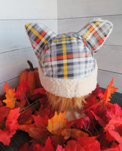 Load image into Gallery viewer, Gray-Yellow Plaid Cat Fleece Hat - Sherpa Hat