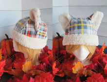 Load image into Gallery viewer, Gray-Yellow Plaid Cat Fleece Hat - Sherpa Hat