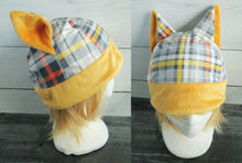 Load image into Gallery viewer, Gray-Yellow Plaid Cat Fleece Hat - Sherpa Hat
