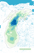 Load image into Gallery viewer, Lake  Michigan Map Print - Bathymetry Map
