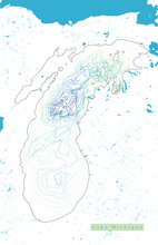 Load image into Gallery viewer, Lake  Michigan Map Print - Bathymetry Map
