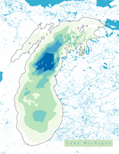 Load image into Gallery viewer, Lake  Michigan Map Print - Bathymetry Map
