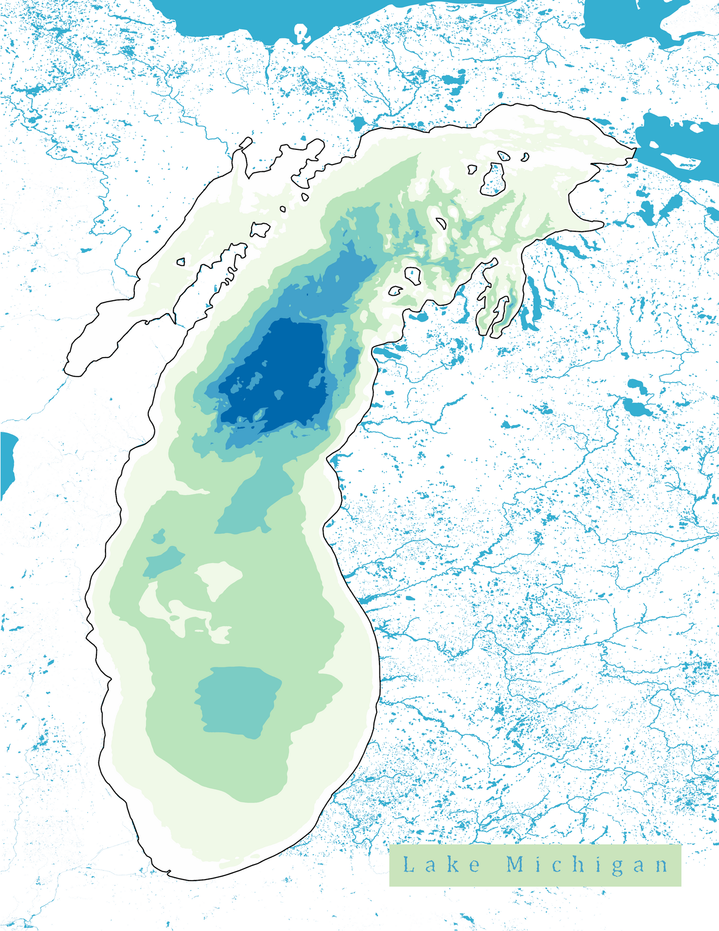 Lake  Michigan Map Print - Bathymetry Map