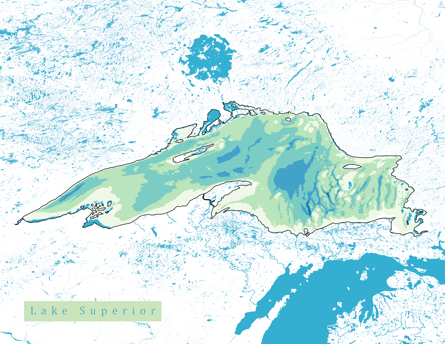 Lake Superior Map Print - Bathymetry Map