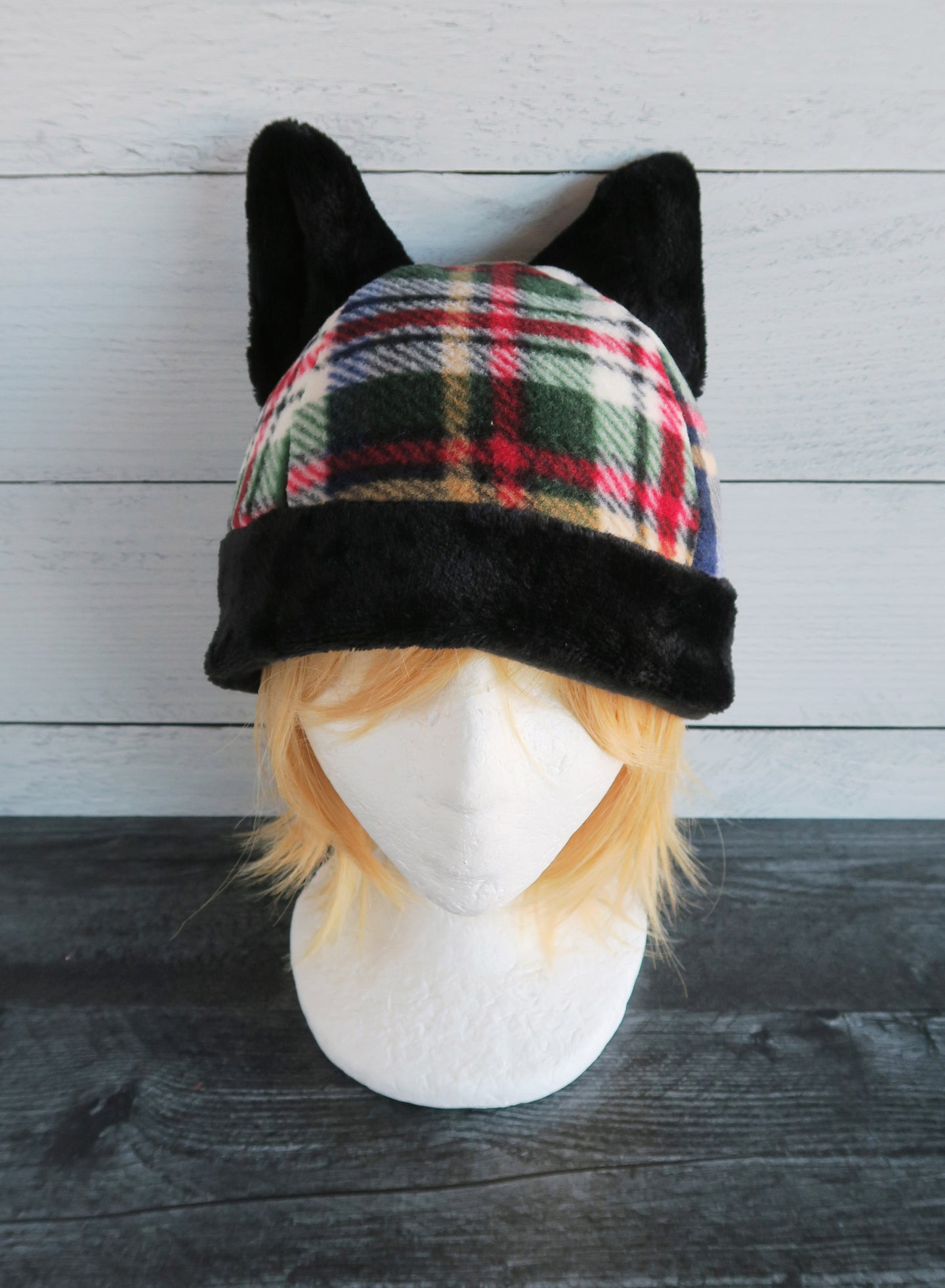 Christmas Tartan Plaid Cat Fleece Hat - Sherpa Hat