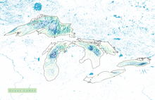 Load image into Gallery viewer, Great Lakes Map Print - Bathymetry Map
