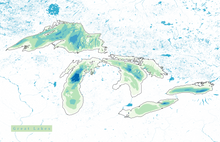 Load image into Gallery viewer, Great Lakes Map Print - Bathymetry Map
