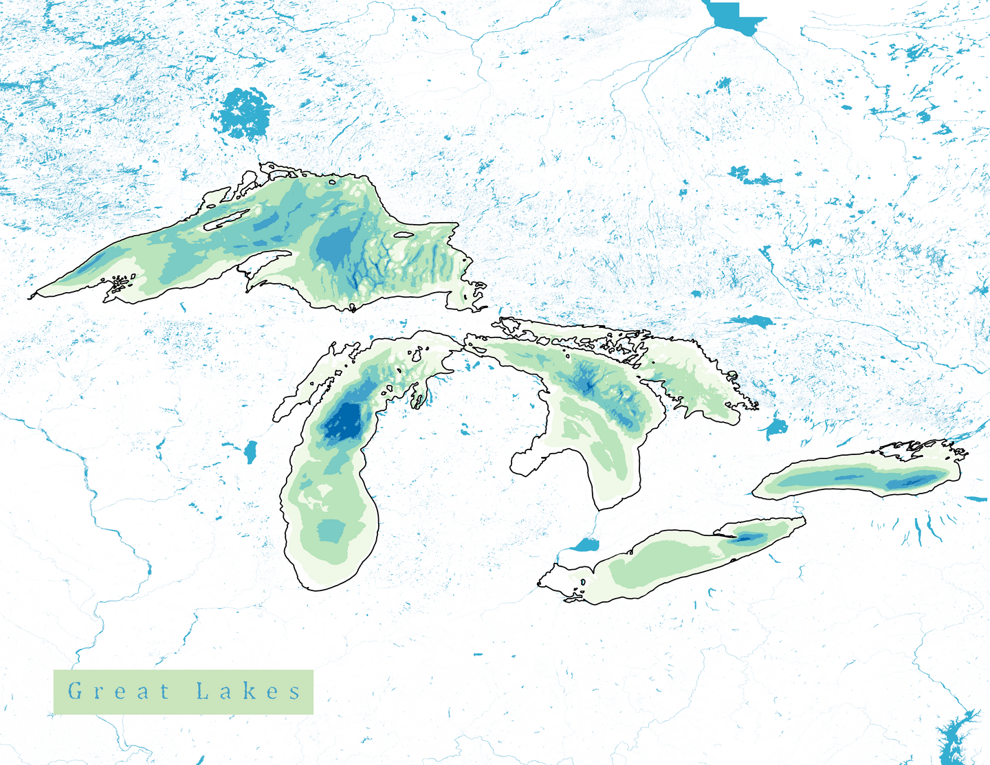 Great Lakes Map Print - Bathymetry Map