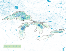 Load image into Gallery viewer, Great Lakes Map Print - Bathymetry Map
