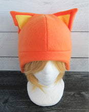Load image into Gallery viewer, Orange Cat with Ear Cut Out Fleece Hat
